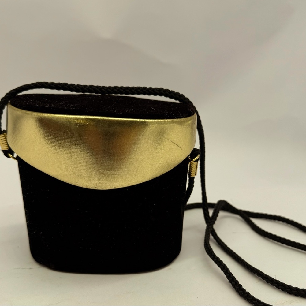 Vintage black velvet gold accent shoulder bag